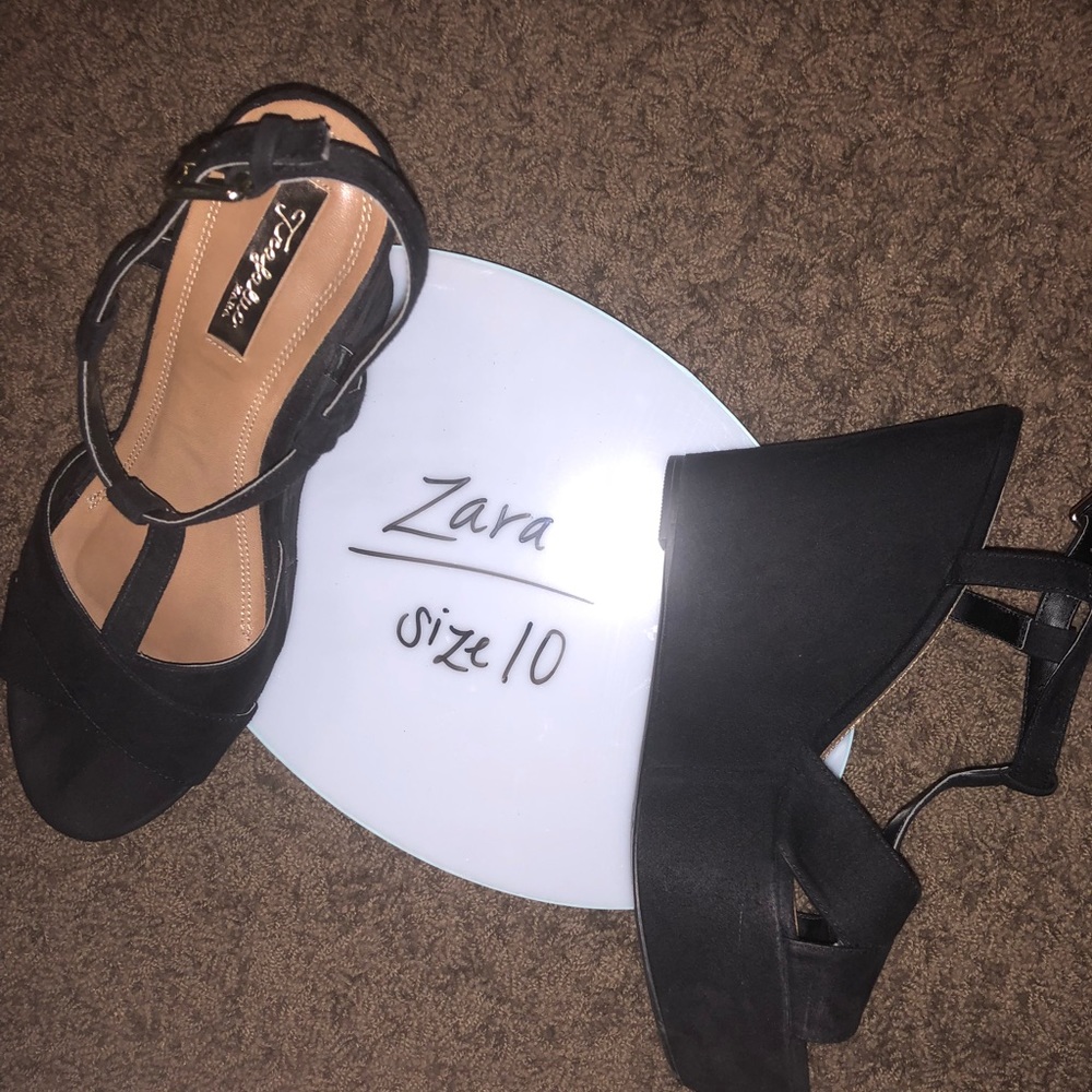 Zara Trafaluc Black Wedge Platform Sandal